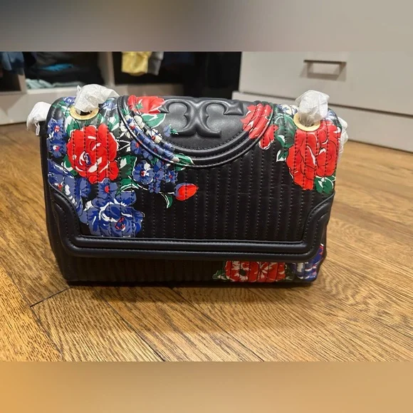 TORY BURCH FLEMING SOFT PRINTED CONVERTIBLE SHOULDER BAG IN NAVY TEA ROSE🌺 - Picture 3 of 4